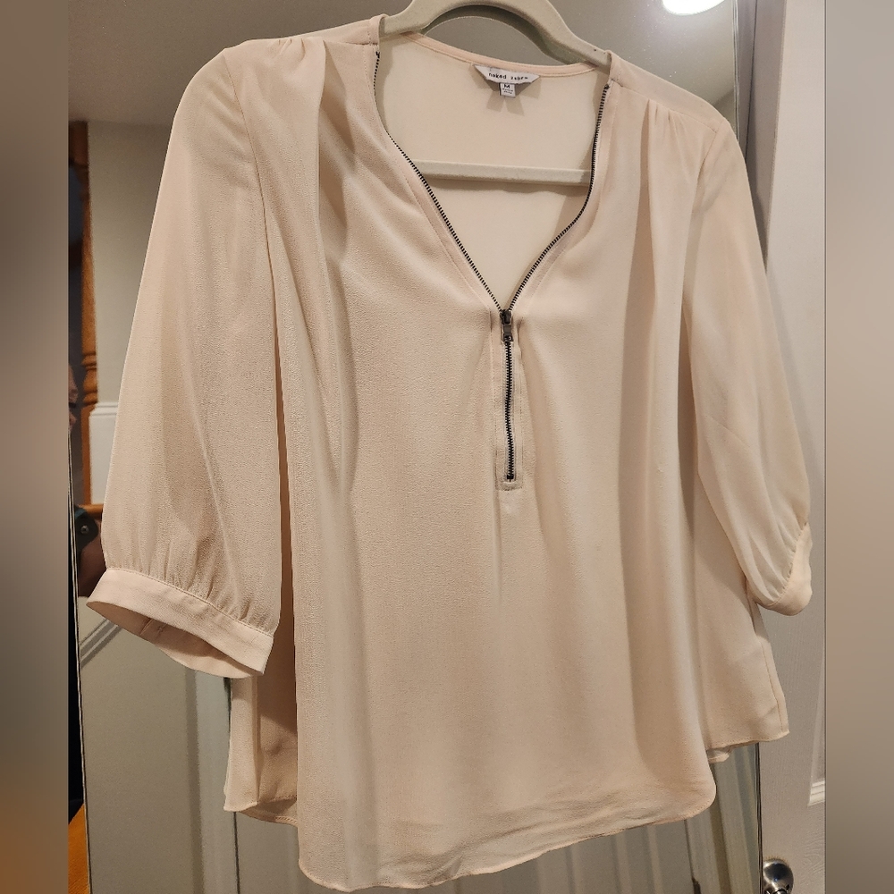 Sheer blouse with zipper neckline